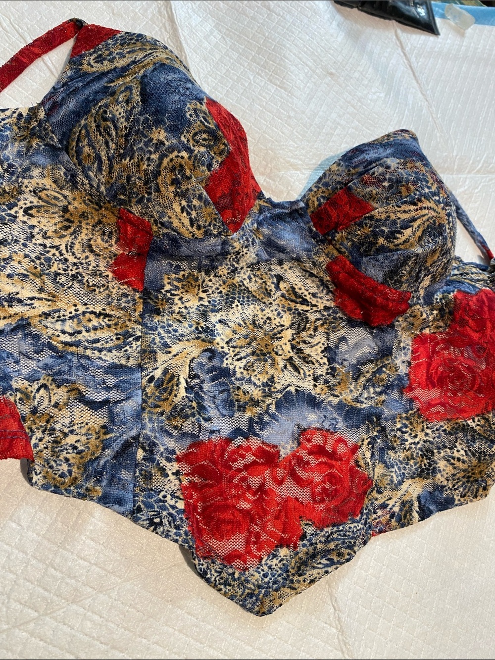 Unyx Red, Navy & Gold Floral Lace Bustier